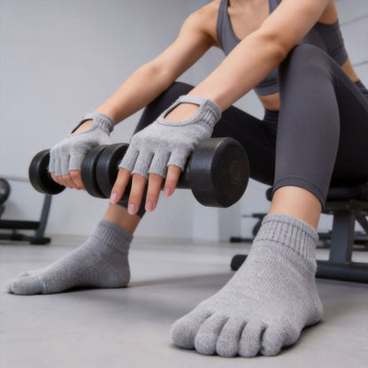 [Explosions] Women's Open Finger Back Warm Five-Finger Air Yoga Gloves Non-Slip Yoga Professional Auxiliary Supplies - image 2