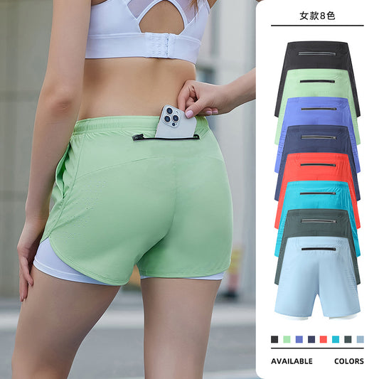 Summer outdoor marathon running fitness shorts women's fake two-piece three-point yoga pants anti-exposure sports shorts - image 1