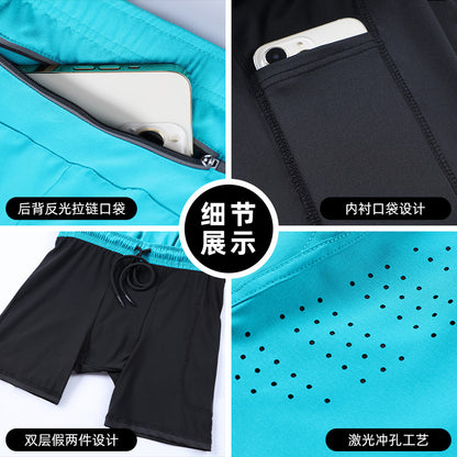Summer outdoor marathon running fitness shorts women's fake two-piece three-point yoga pants anti-exposure sports shorts - image 2
