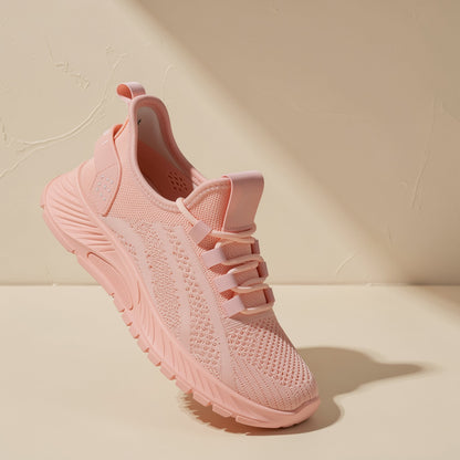 Women's mesh sports shoes with striped pattern, round toe, and flat heel - view 2