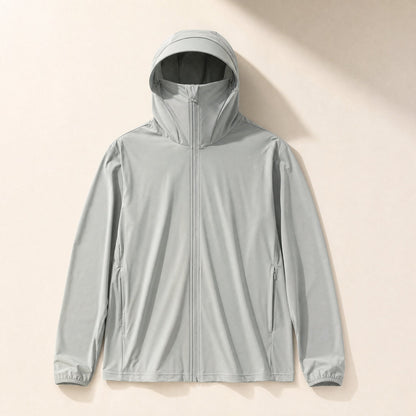 Men's hooded polyester sun protection clothing with UPF50+ factor