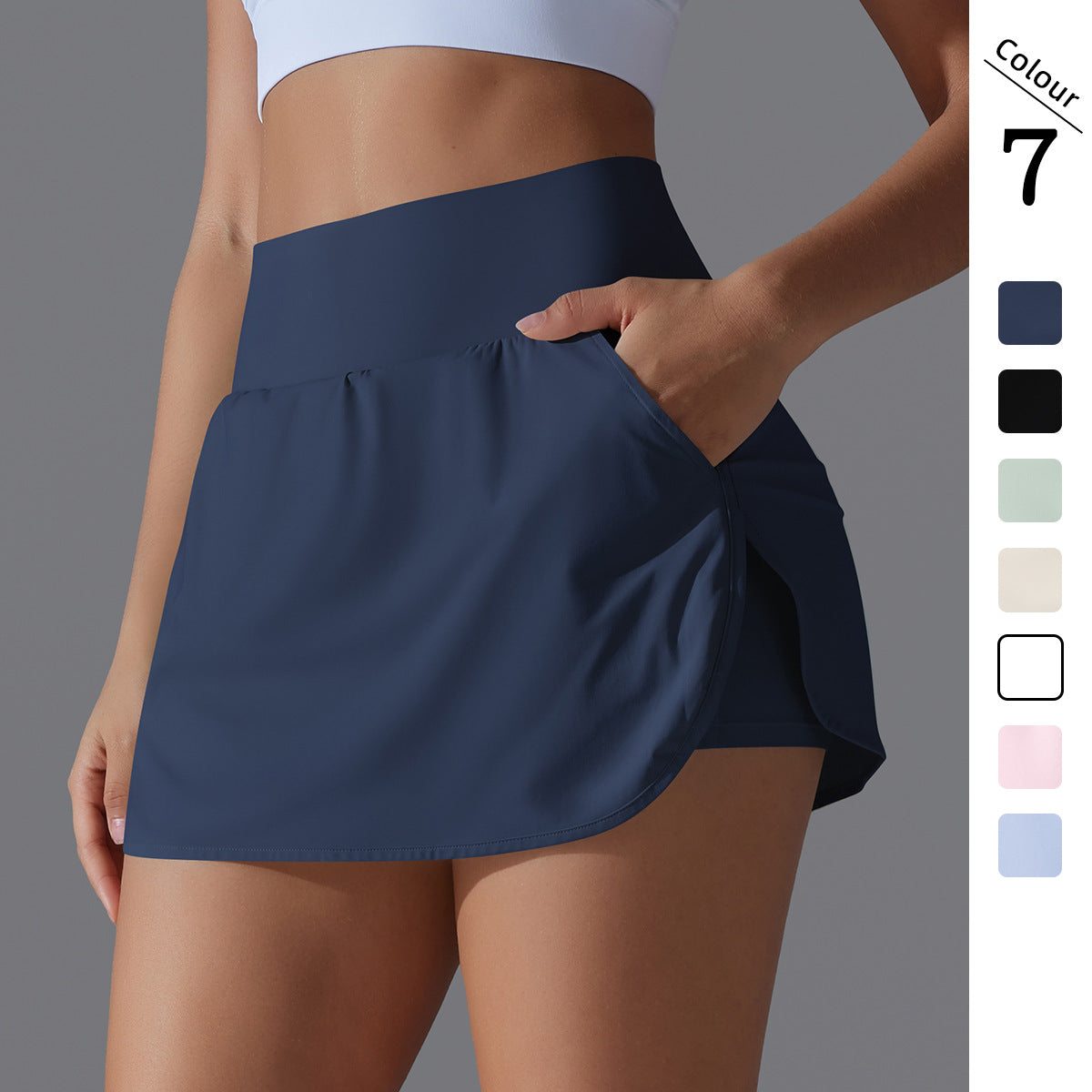New Cool Sense Sunscreen Tennis Skirt High Waist Tight Slim Fake Two-Piece Culottes Women's Back Waist Pocket Sports Yoga Skirt - image 1