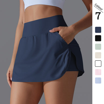 New Cool Sense Sunscreen Tennis Skirt High Waist Tight Slim Fake Two-Piece Culottes Women's Back Waist Pocket Sports Yoga Skirt - image 1