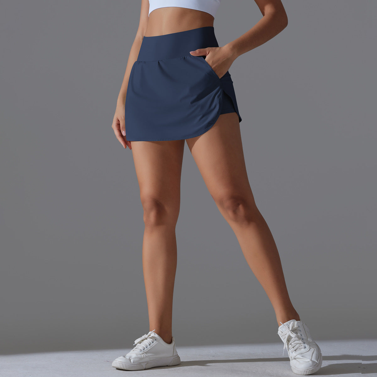 New Cool Sense Sunscreen Tennis Skirt High Waist Tight Slim Fake Two-Piece Culottes Women's Back Waist Pocket Sports Yoga Skirt - image 2