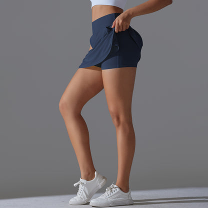 New Cool Sense Sunscreen Tennis Skirt High Waist Tight Slim Fake Two-Piece Culottes Women's Back Waist Pocket Sports Yoga Skirt - image 3