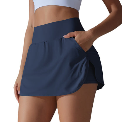 New Cool Sense Sunscreen Tennis Skirt High Waist Tight Slim Fake Two-Piece Culottes Women's Back Waist Pocket Sports Yoga Skirt - image 5