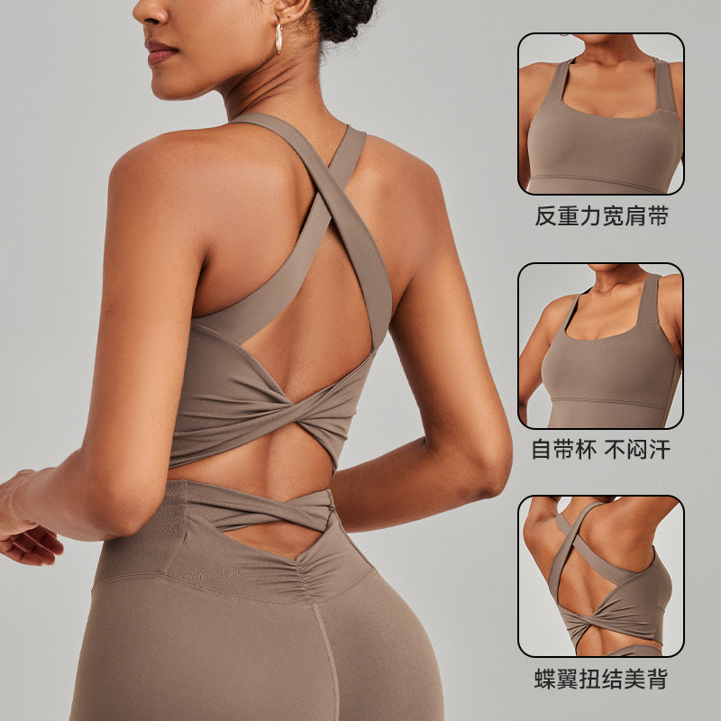 Cross-Border European and American High-Intensity Sports Bra Set for Women with Beautiful Back Design, High Elasticity, and Shock Absorption Yoga Clothing Set from Source Factory Sp550 - image 2