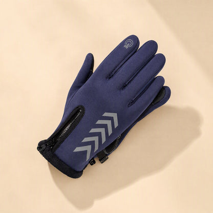 Full-finger winter cycling gloves with zipper detail