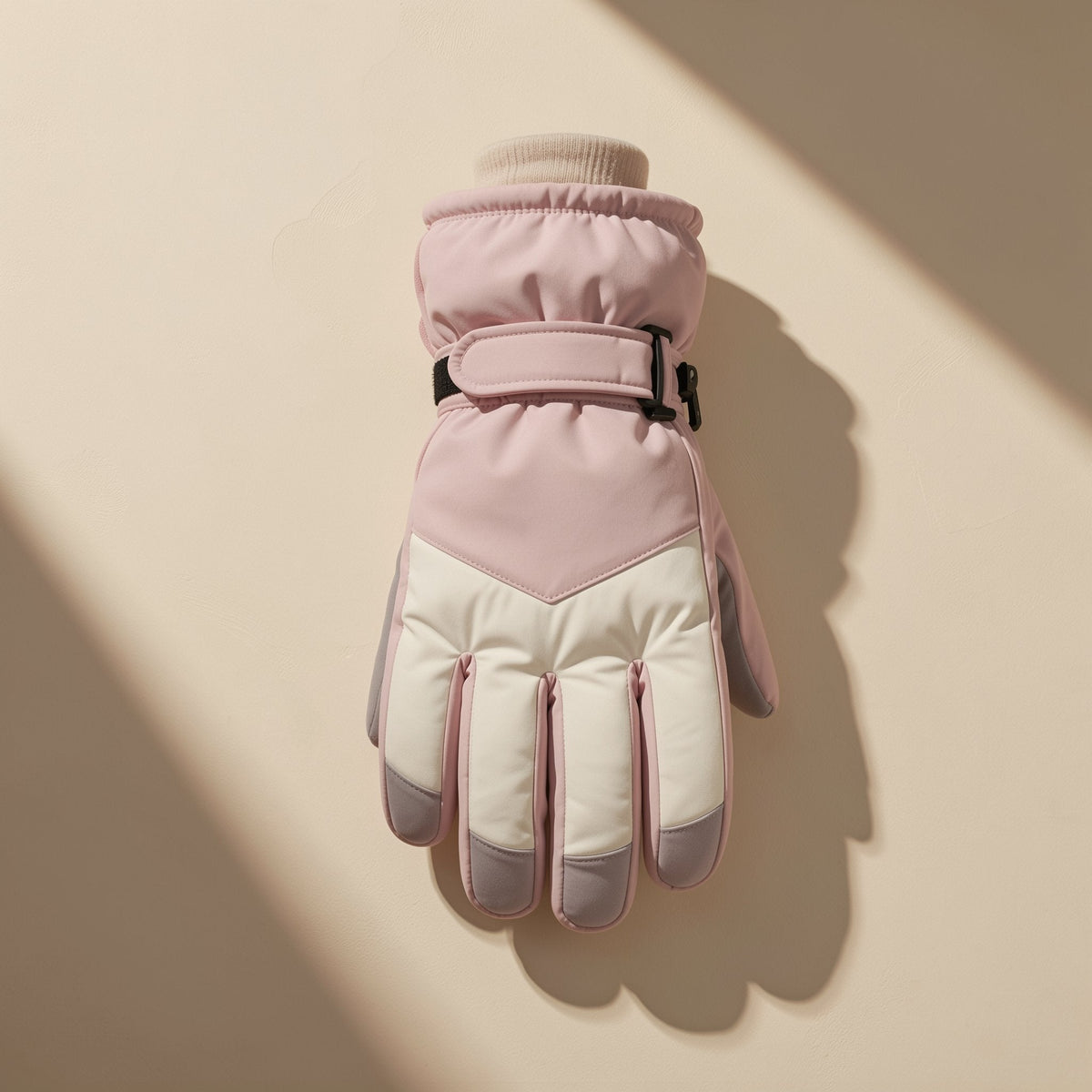Polyester finger-style ski gloves described with touch-screen functionality