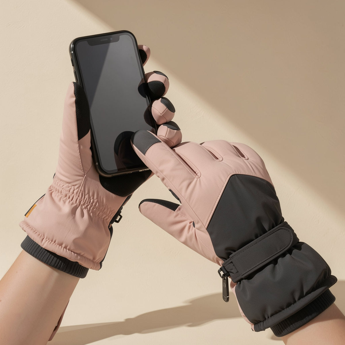 Polyester finger-style ski gloves described with touch-screen functionality - view 2