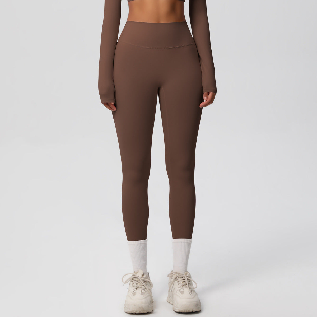 in stock Europe and the United States tight solid color double-sided sanding high waist quick-drying base fitness clothing outdoor running yoga pants - image 3