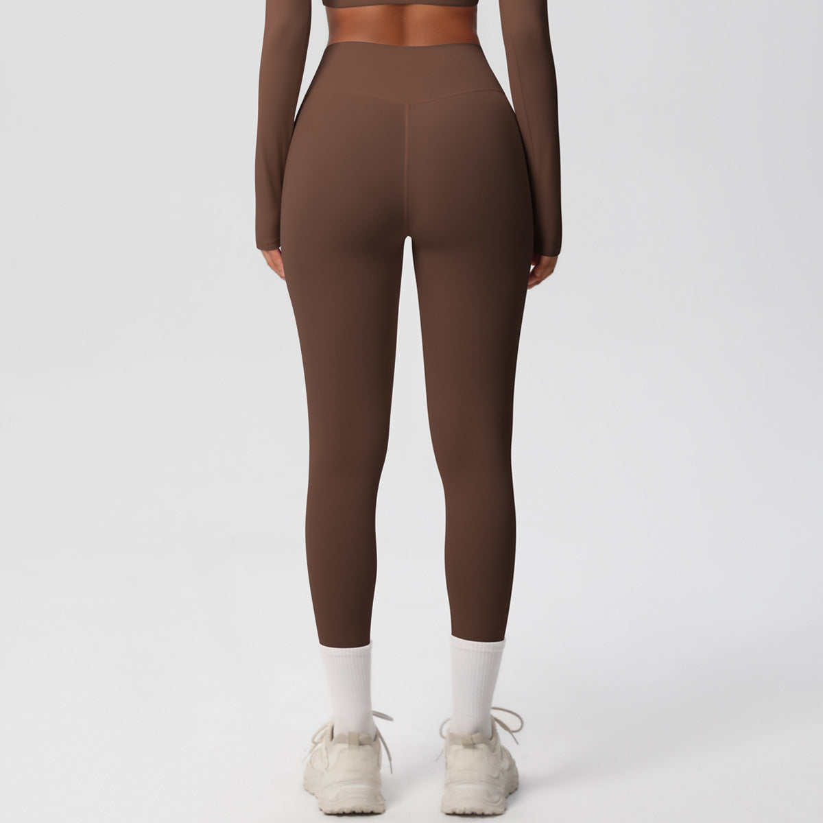 in stock Europe and the United States tight solid color double-sided sanding high waist quick-drying base fitness clothing outdoor running yoga pants - image 4