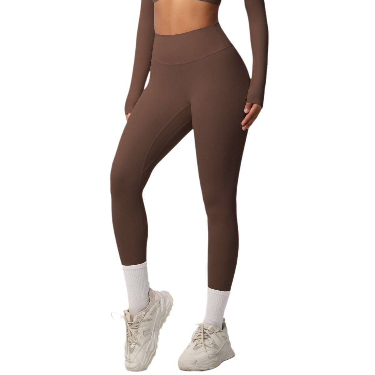 in stock Europe and the United States tight solid color double-sided sanding high waist quick-drying base fitness clothing outdoor running yoga pants - image 5
