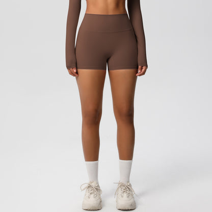 in stock Cross-border Solid Color Double-sided Sanding High Waist Tight Hip Yoga Shorts Running Fitness Sports Three-point Pants for Women - image 2