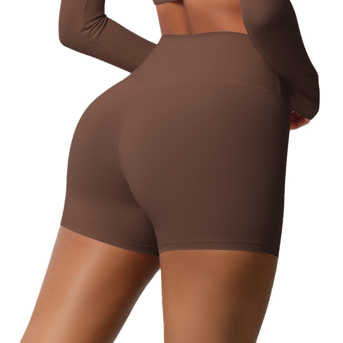 in stock Cross-border Solid Color Double-sided Sanding High Waist Tight Hip Yoga Shorts Running Fitness Sports Three-point Pants for Women - image 5