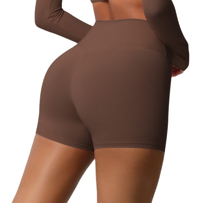 in stock Cross-border Solid Color Double-sided Sanding High Waist Tight Hip Yoga Shorts Running Fitness Sports Three-point Pants for Women - image 5