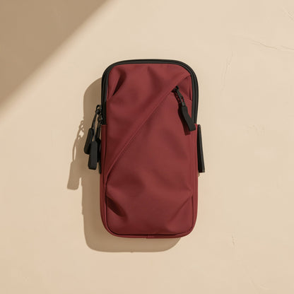 PU leather running phone arm bag with geometric pattern and polyester lining