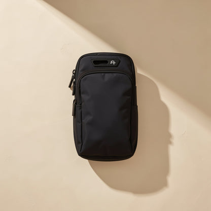 PU phone running arm bag with a solid-color exterior and polyester lining
