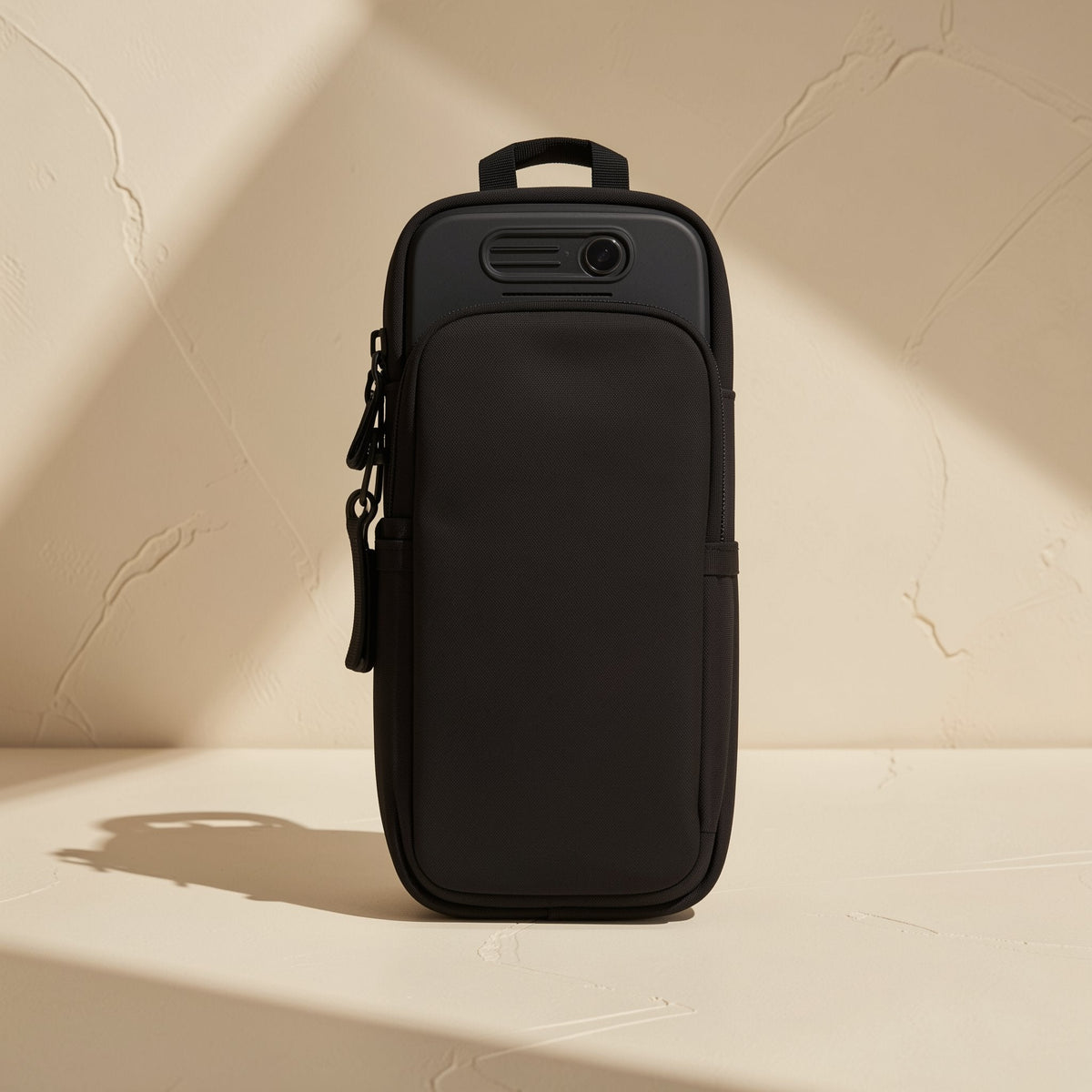PU phone running arm bag with a solid-color exterior and polyester lining - view 2