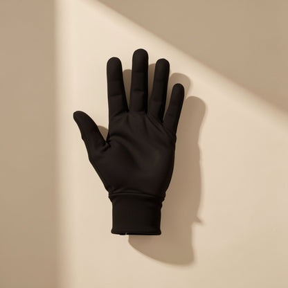 Printed polyester cycling gloves with touch-screen use, sun protection, and an anti-slip feature