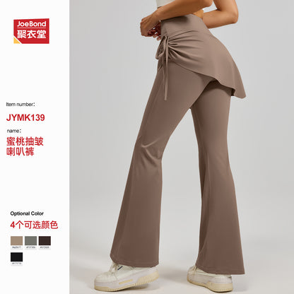 New Cross-Border Style Ruched Faux Two-Piece Flared Yoga Pants, High-Waisted Butt-Lifting Fitness Pants - image 1