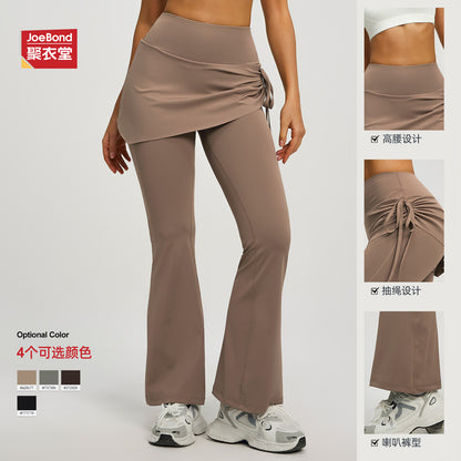 New Cross-Border Style Ruched Faux Two-Piece Flared Yoga Pants, High-Waisted Butt-Lifting Fitness Pants - image 3