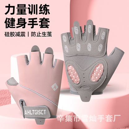 Sports gloves women's iron yoga non-slip air cushion shock absorption half-finger gloves ice silk breathable wear-resistant fitness gloves - image 4