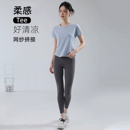 Professional Running Sports suit Women's Summer New Breathable Quick-drying Clothes Fitness Clothes Short-sleeved High-end Yoga Clothes - image 4