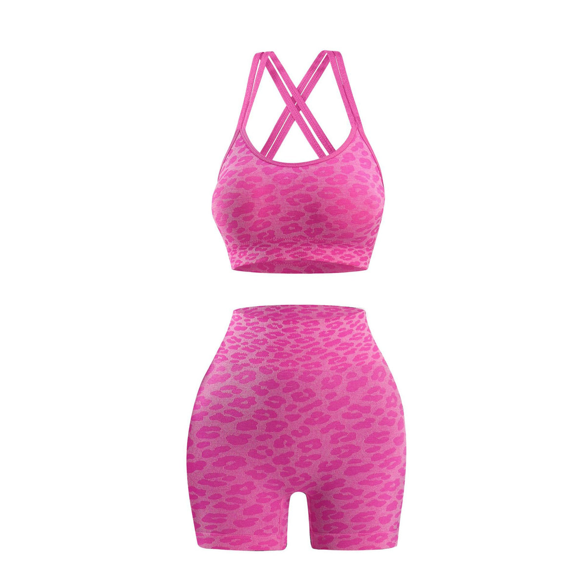 Amazon Leopard Print Tight Seamless Yoga Suit Women's Cross Gather Back High Waist Stretch Peach Hip Fitness Shorts - image 5