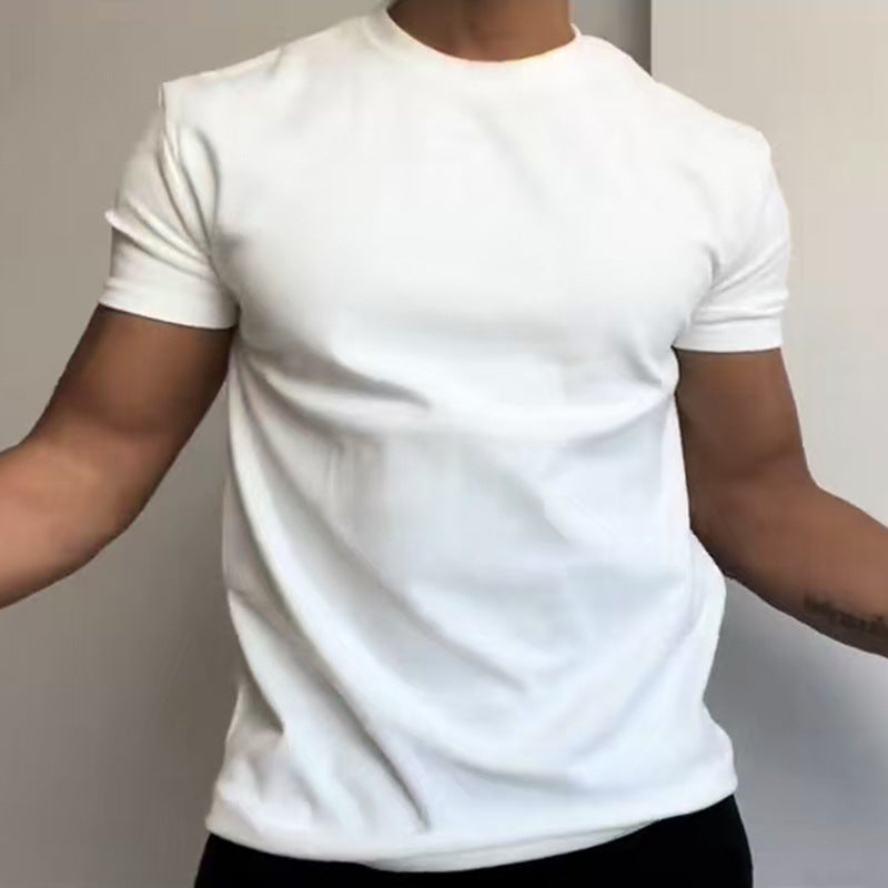 White Cuff T-shirt Men's Summer Fitness Sports Shoulder Short-sleeved Heavy American Style Small Neck Inner Base Shirt - image 1