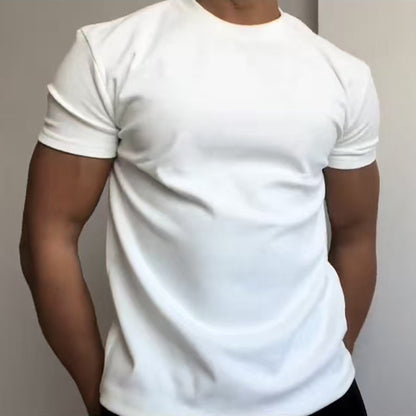 White Cuff T-shirt Men's Summer Fitness Sports Shoulder Short-sleeved Heavy American Style Small Neck Inner Base Shirt - image 2