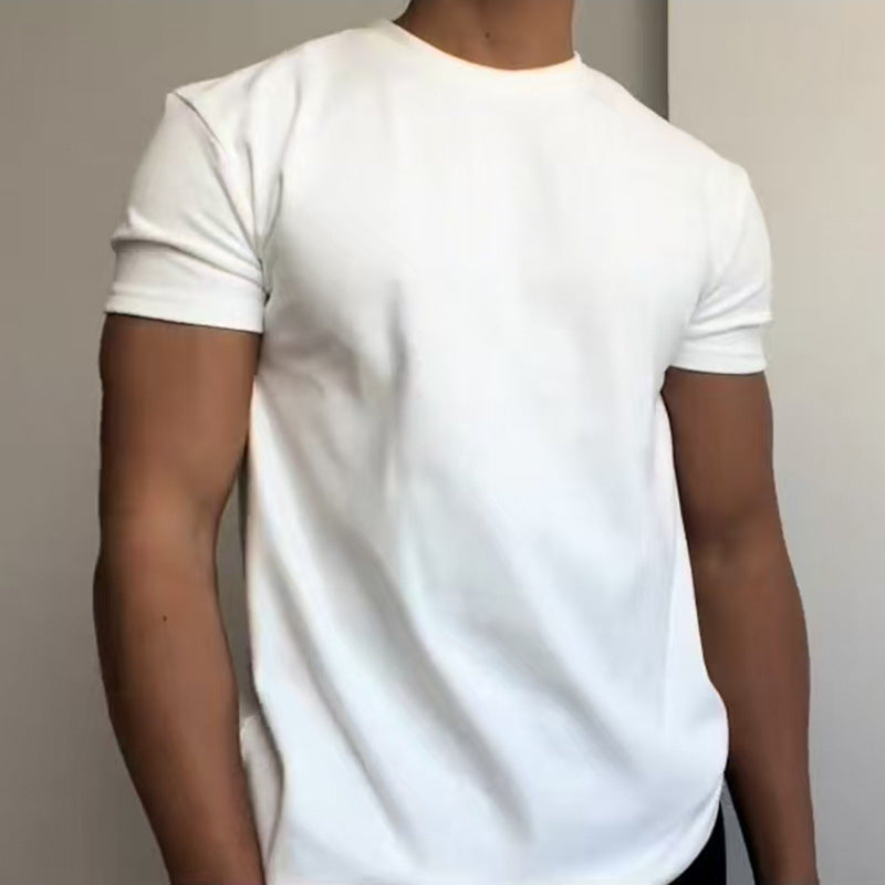 White Cuff T-shirt Men's Summer Fitness Sports Shoulder Short-sleeved Heavy American Style Small Neck Inner Base Shirt - image 3