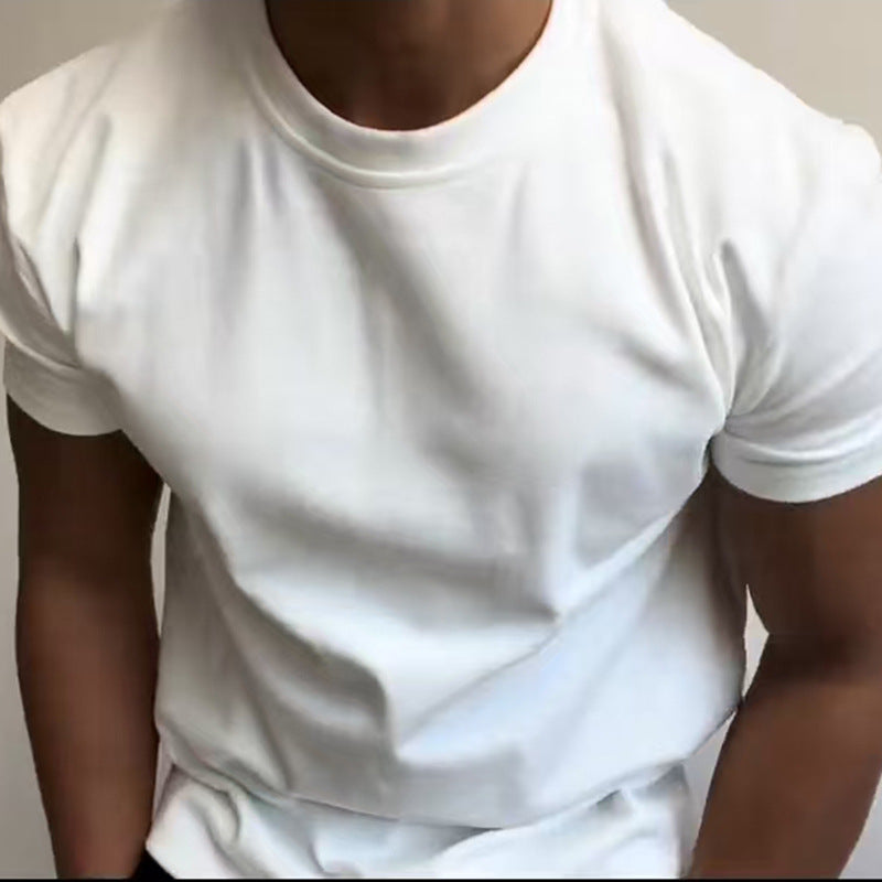 White Cuff T-shirt Men's Summer Fitness Sports Shoulder Short-sleeved Heavy American Style Small Neck Inner Base Shirt - image 4