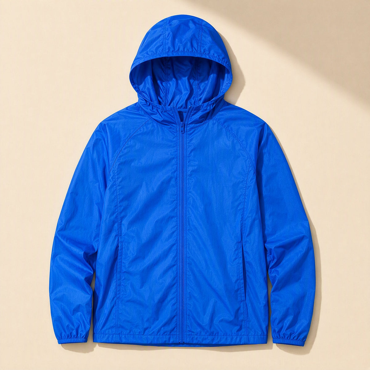 Hooded solid-color polyester sun protection jacket with UPF 30