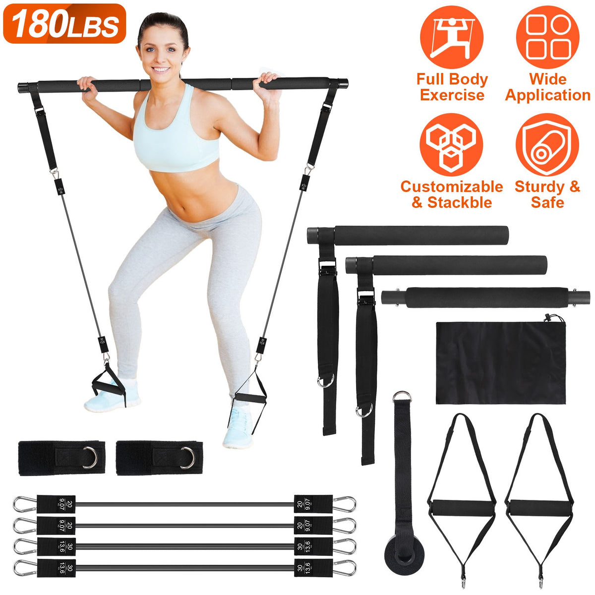 Pilates Bar with Resistance Bands Kit
