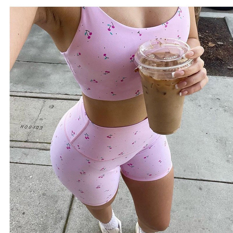 Yoga Printed Suit for Women with Chest Pads, High-Elastic Sports Fitness Vest, High-Waisted Quick-Drying Yoga Shorts, Nine-Point Pants - image 4