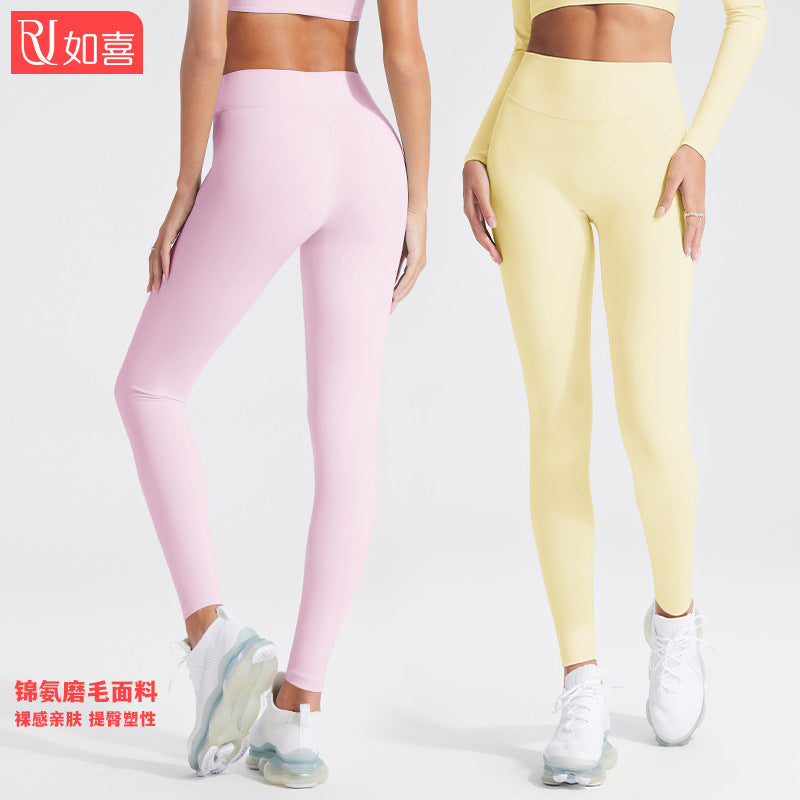 European and American High-Waisted Nude Yoga Pants, No Traps, Tummy-Tightening Butt-Lifting Tights, Outdoor Sports Fitness Pants for Women - image 2