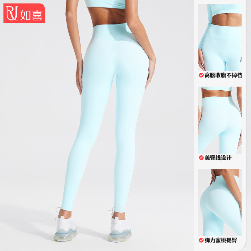 European and American High-Waisted Nude Yoga Pants, No Traps, Tummy-Tightening Butt-Lifting Tights, Outdoor Sports Fitness Pants for Women - image 3