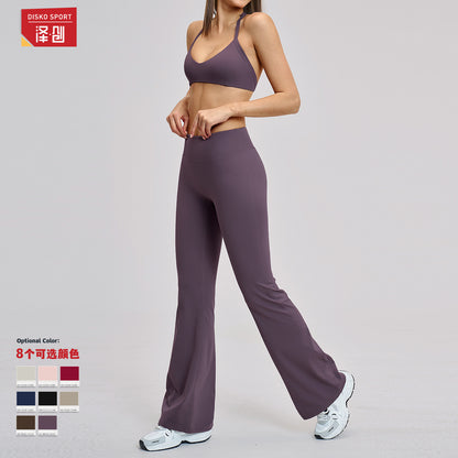 Zechuang Cross-border Sanding High Waist Yoga Trousers Tight Wide Leg Bell Pants Running Sports Fitness Micro-pants 5061 - image 2