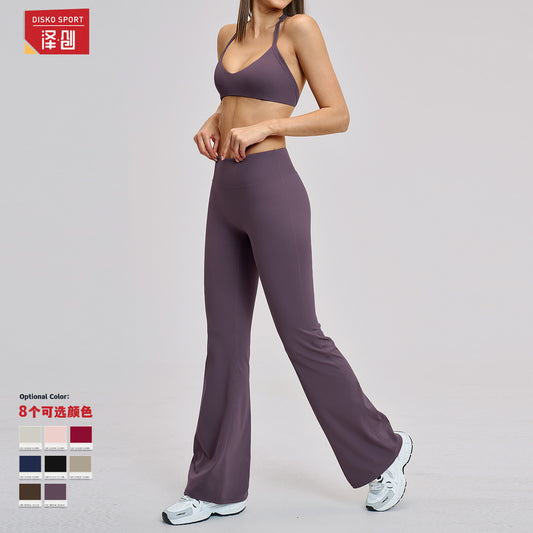 Zechuang Cross-border Sanding High Waist Yoga Trousers Tight Wide Leg Bell Pants Running Sports Fitness Micro-pants 5061 - image 2