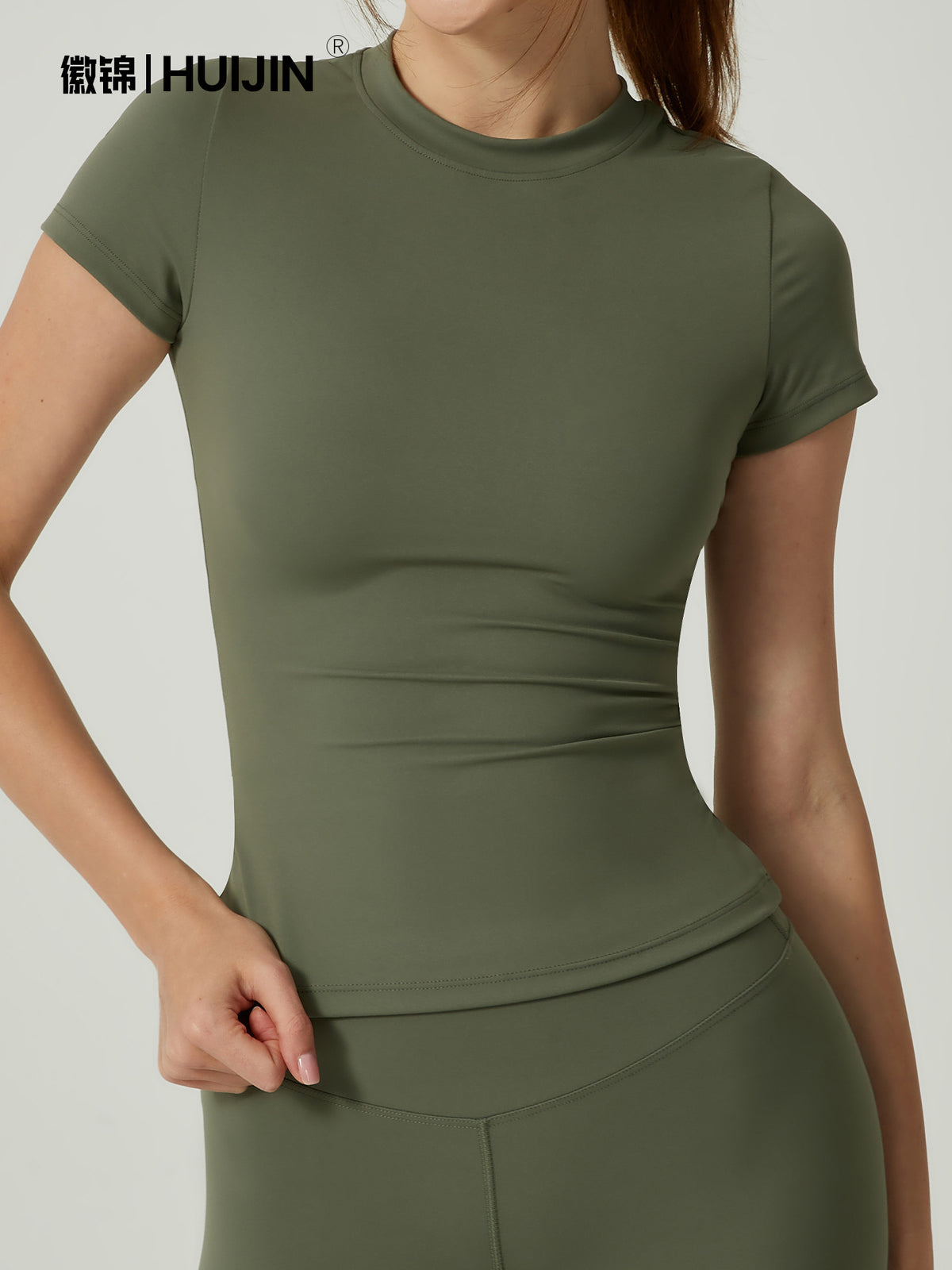 Cross-Border 8455 Yoga Short-Sleeved Round-Neck Slim-Fitting Quick-Drying Breathable Yoga Top Body-Shaping Elastic Fitness Top for Women - image 4