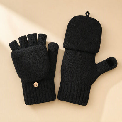 Knitted fleece-lined half-finger gloves with a thick jacquard finish