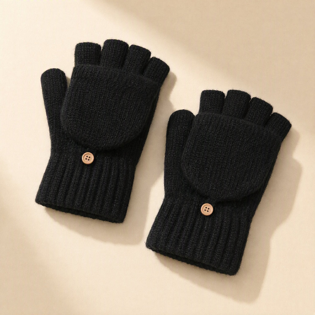 Knitted fleece-lined half-finger gloves with a thick jacquard finish - view 2