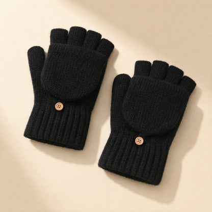 Knitted fleece-lined half-finger gloves with a thick jacquard finish - view 2