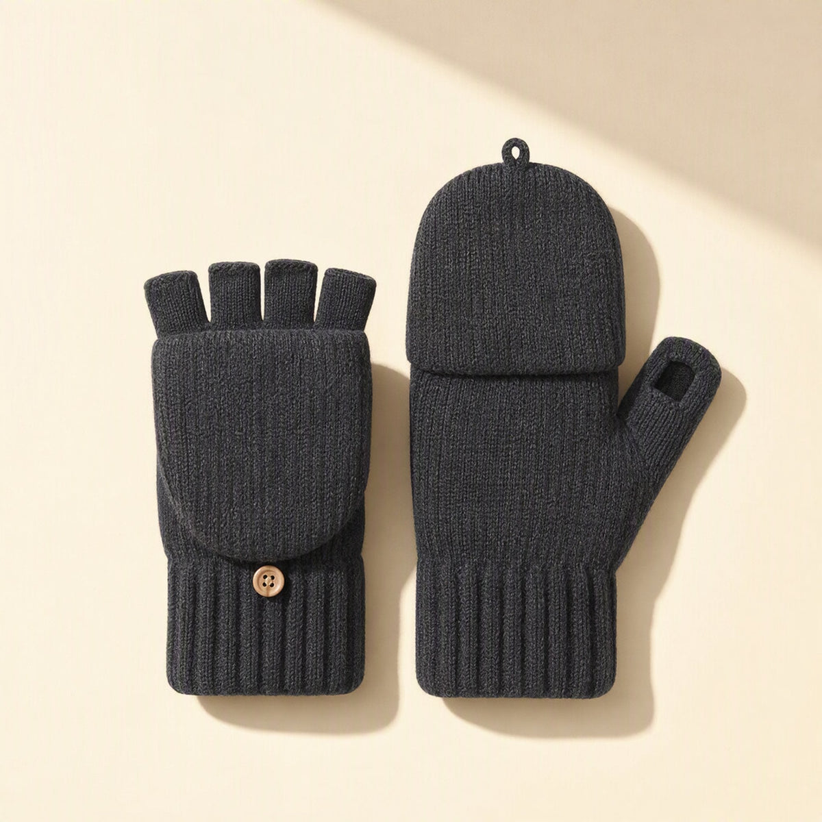 Knitted fleece-lined half-finger gloves with a thick jacquard finish - view 3
