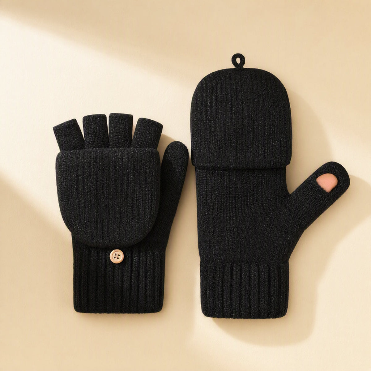 Knitted fleece-lined half-finger gloves with a thick jacquard finish - view 4