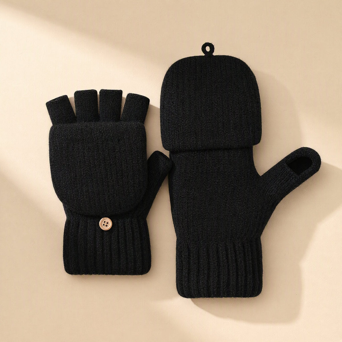 Knitted fleece-lined half-finger gloves with a thick jacquard finish - view 5