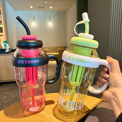 High-Looking, Large-Capacity Sports and Fitness Water Cup, Summer Plastic Cup, Ice Cup, Lucky Belly Cup with Straw - image 1