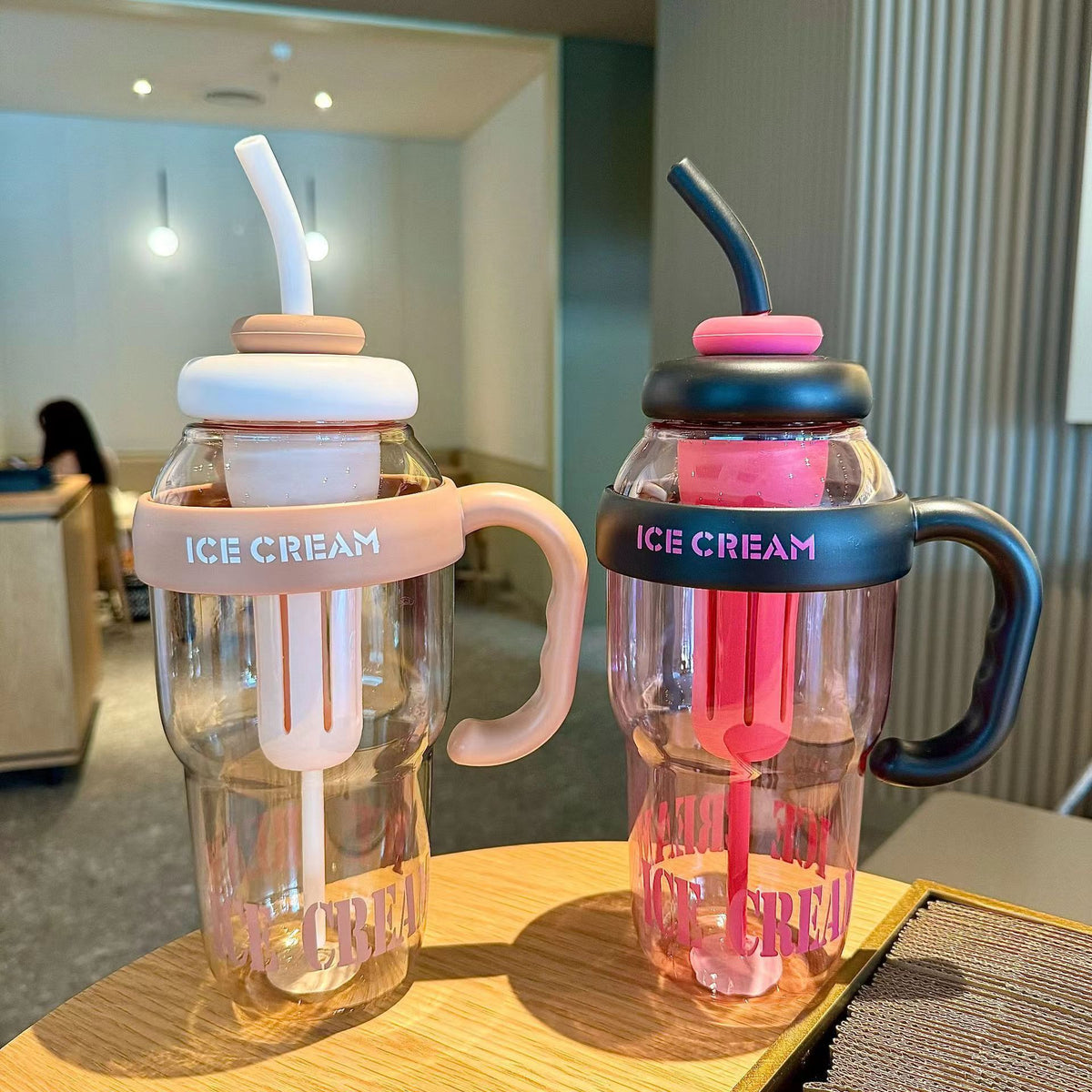 High-Looking, Large-Capacity Sports and Fitness Water Cup, Summer Plastic Cup, Ice Cup, Lucky Belly Cup with Straw - image 2