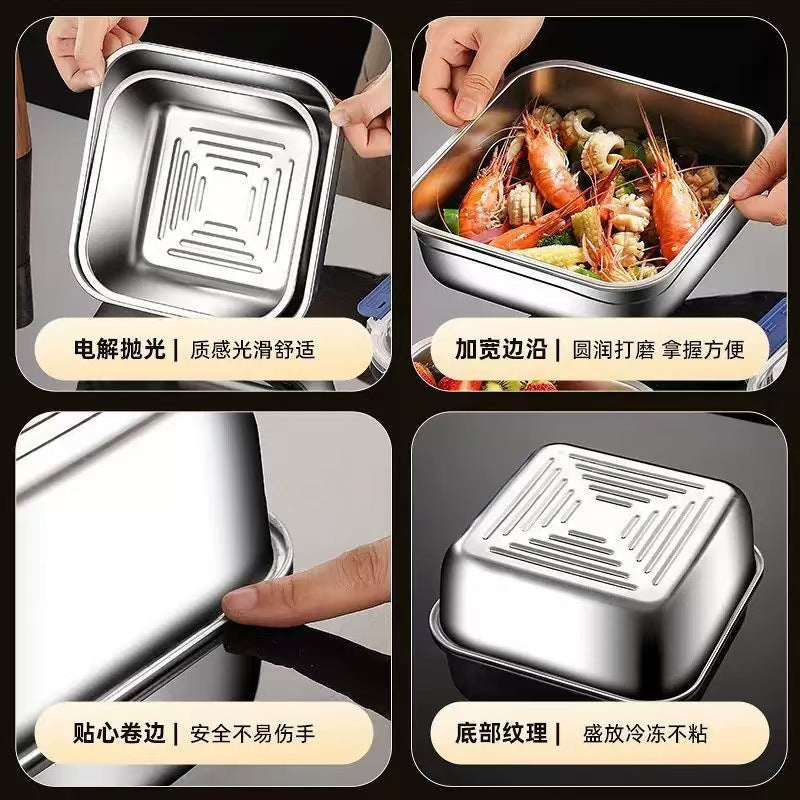 Food-Grade Stainless Steel Crisper Box with Portable Lid, Refrigerator Storage Box, Sealed Fruit Lunch Box, Outdoor High Temperature Resistance - image 4